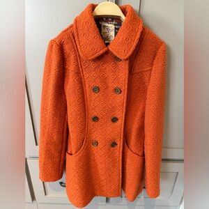 Women’s orange tweed double breasted pea coat